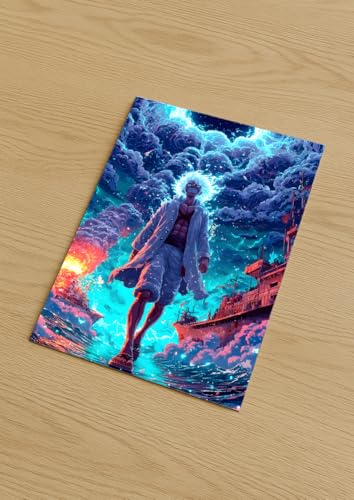 Image of NIJUKA Anime Printed A4 Size Metal sheet Poster For Home And Room Decoration | For Anime Art Fans Boys And Girls (Luffy White God Form)