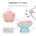 S&Q's CERAMICS Raised Slow Feeder Cat Bowl, Ceramic Elevated and Titled Glass Food Bowl Small Dogs Slow Feeder, Flower Shaped Cute Cat Dish for Dry and Wet Food (Pink, 5.8") - Image 2