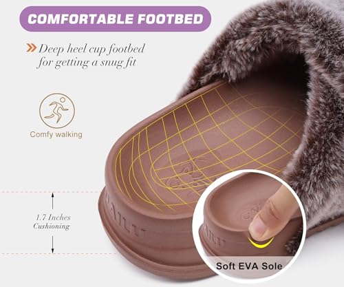 Image of KuaiLu Women's Fluff Slippers Plantar Fasciitis Arch Support Platform Slippers Ladies Fashion Open Toe Faux Fur Sliders Womens House Slipper Size 6-12