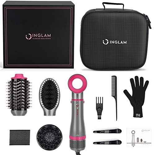 Hair Dryer Brush Set, Ig Inglam 4 In 1 Blowout Brush, Negative Ion Detachable Hair Dryer & Styler Volumizer Hot Air Hair Dryer Brush With 2 Styling Brush Heads, Silver #TOP7