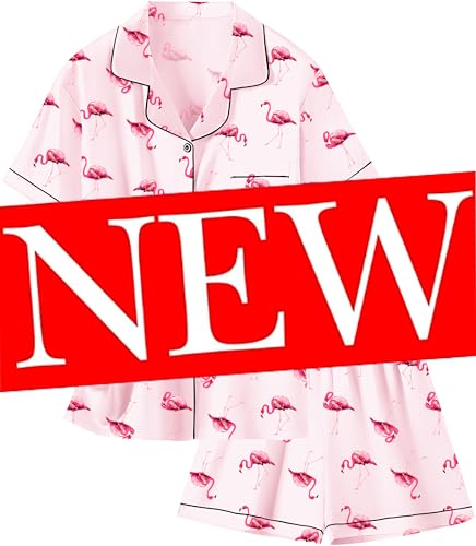 Image of Schbbbta Girls Womens Pajamas, Satin Silky Pjs Set Kids 2Pcs Button-Down Nightwear Sleepwear Gift for Mommy and me