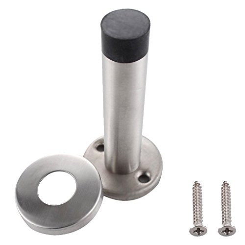 Sumnacon Contemporary Safety Stainless Steel Door Stopper With Sound Dampening Rubber Bumper - Wall Mount Door Holder With Hardware Screws, Brushed Finish, 3.5 Inch In Height #TOP3