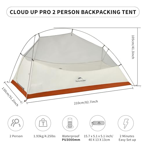 Naturehike Upgraded Cloud Up 2 Person Tent Backpacking Tent Camping Tents for 3 Season Lightweight Tents for Camping & Hiking image 5