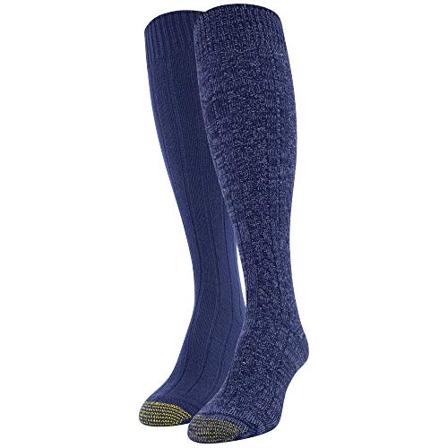 Gold Toe Women's Ultra Soft Recycled Cable Knee High Socks, 2 Pairs, Skipper Blue, Peacoat, Shoe Size: 6-9