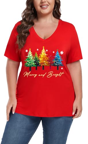 Image of ForHailey Women's Plus Size Short Sleeve Tee Shirt V Neck Basic Ladies Loose Fit T Shirt 1X-5X