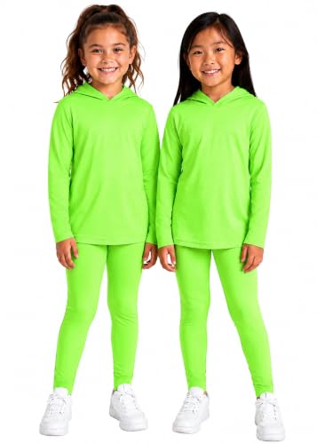 Image of STRETCH IS COMFORT Girls 2 Piece Hoodie Short Sleeve Long Sleeve Crew Neck Top and Leggings Set Kids Thermals Underwear Set