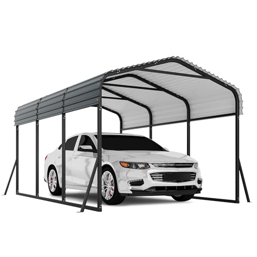 Metal Carport, 12x20 ft Car Port with Enhanced Base and Galvanized Steel Roof, Heavy Duty Garage Car Shelter Shade, Outdoor Canopy for SUV, Truck, Boa