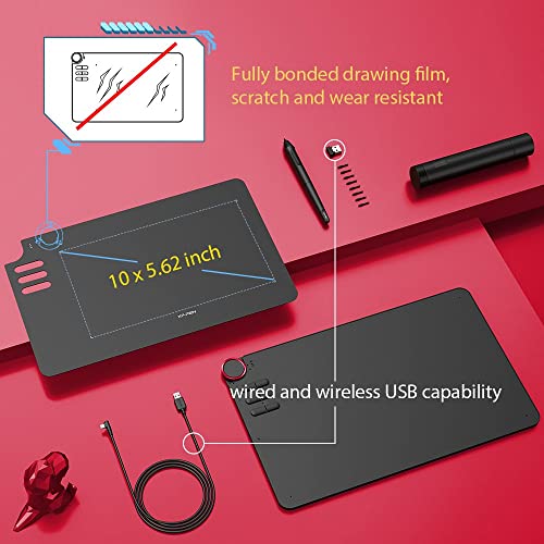 XP-PEN Deco 03 kabelloses Grafiktablett 10x5,62 Zoll Wireless zeichentablett mit 8192 Druckstufen...
