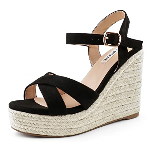 Image of JOY IN LOVE Womens Espadrilles Wedge Sandals Platform Heels Ankle Strap Open Toe Buckle Sandals