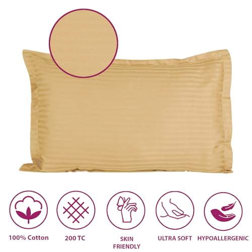 Image of Trance Home Linen 200 TC 100% Cotton Small Size 17x25 inch Satin Stripe Pillow Covers | Pillow Cases | Set of 2 Piece Pillow Covers only |Small Size (Beige, 17 X 25 inch)