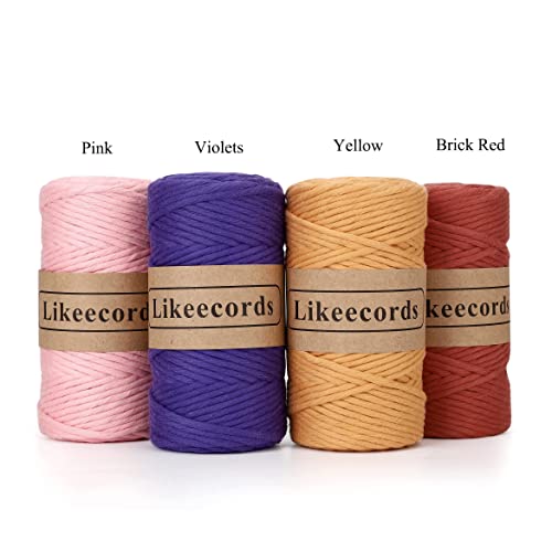 Likeecords 4Mm Single Strand Macrame Cord 80M Colored Macrame Rope, Cotton Rope Macrame Yarn, Colorful Cotton Craft Cord Wall Hangings, Plant Hangers, Crafts (Ashy Purple) #TOP4