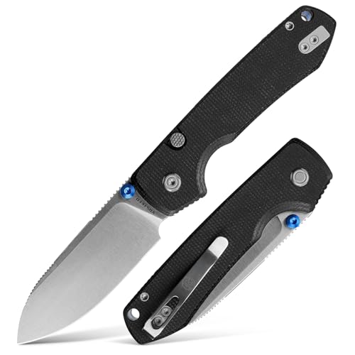 Image of Vosteed Raccoon EDC Folding Pocket knife with Clip, Top Liner Lock Knife - 3.25 inch Sandvik 14C28N Steel Blade, Micarta Handle for Camping, Hiking - A2903
