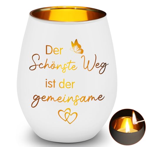 Windlicht Glas mit Gravur, Der Sch&ouml;nste Weg ist Der Gemeinsame Windlicht, Geschenke zur Verlobung Goldene Hochzeit Silberhochzeit, als Valentinstag Weihnachten Jahrestag Geschenk f&uuml;r Sie Ihn