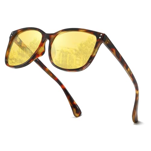 SIPHEW Anti-Glare Night Driving Glasses for Women, Polarized Yellow Lens Reduces Headlight Glare & Eye Strain for Nighttime