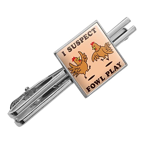 GRAPHICS & MORE I Suspect Fowl Play Foul Chickens Funny Humor Square Tie Bar Clip Clasp Tack- Silver or Gold