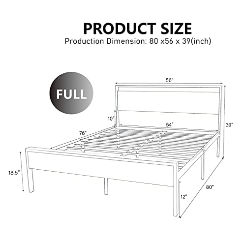 Allewie Full Size Platform Bed Frame With Wood Headboard And Footboard, Heavy Duty Metal Slat Support Mattress Foundation, Easy Assembly/Non-Slip Without Noise, Mahogany #TOP6