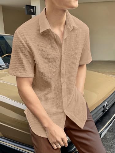 Image of GRECIILOOKS Men's Polycotton Shirt |Stylish Casual Regular Fit Shirts | Textured Half Sleeve | Slim Fit | Business & Meeting Ready (Available in Plus Size)