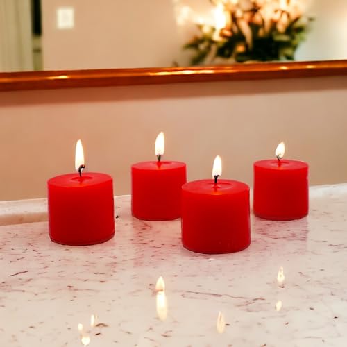 Image of Hosley Set of 30 Unscented Pressed Red Votive Candles - Bulk Pack, Clean-Burning, Long-Lasting 10-12 Hour Burn Time - Ideal for Weddings, Home Decor, Spa, and Events
