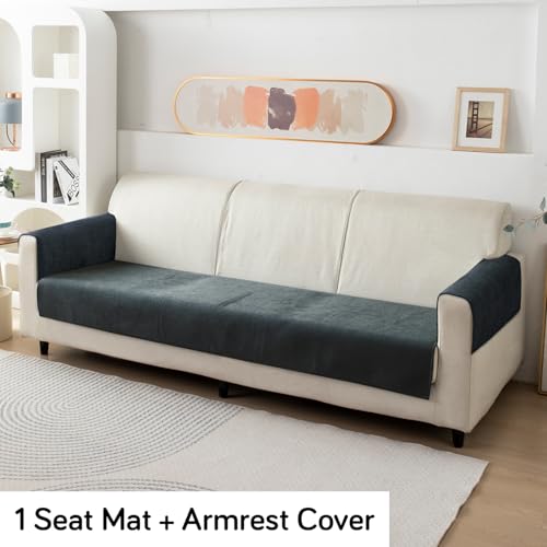 Image of HOKIPO Premium Chenille Anti Slip Sofa Cover Mat with 2 Armrest Cover, 3 Seater - Dark Grey