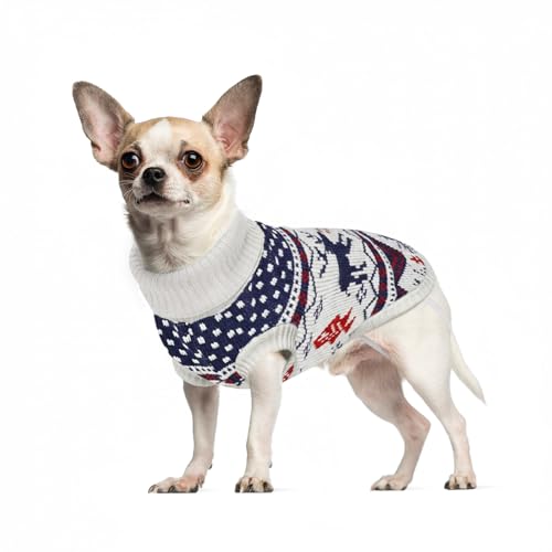 Image of Cozy Stretch Dog Turtleneck Sweater -Dog Christmas Sweater Pullover, Soft Warm Knit Dogs Sweaters for Boy & Girl Pets,Cold Weather Outfit for Small Medium Large Pups,White Deer S