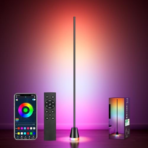 rhinowisdom Led Stehlampe Wohnzimmer Smart, Rgb Ecken Lampe Standleuchte Dimmbar mit Fernbedienung und APP, 16 Millionen Farben, Musikmodi, DIY-Modus & Timing -Funktion für Schlafzimmer, Gaming