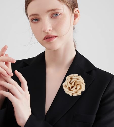 Image of Dainty Peony Rose Flower Brooches Lapel Pins Delicate Elegant Fabric Flowers Brooch Pin for Women Flower Corsage for Wedding Party Accessories Jewelry Gifts100mm