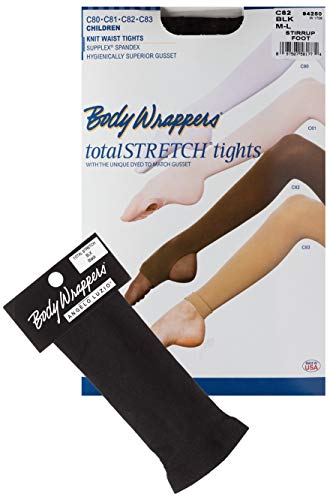 Image of Body Wrappers C82 TotalSTRETCH Seamless Knit Waist Stirrup Tights BLACK /Youth - S-M