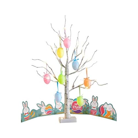 Eambrite Easter Egg Tree with Lights Timer Battery Operated White Twig Tree with Easter Decorations Decor for Home and Party (60cm/2ft) Cover