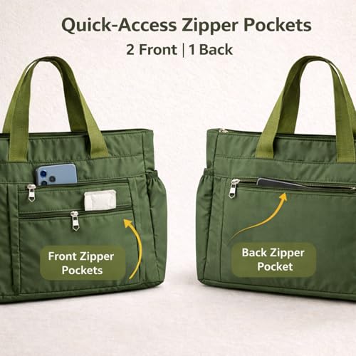 Image of LX LEKHX Tote Bag for Women | Lightweight Shoulder Handbag with 2 Main Zip Compartments & Multiple Pockets | Water Resistant Polyester Fabric | Office, Travel & Daily Use