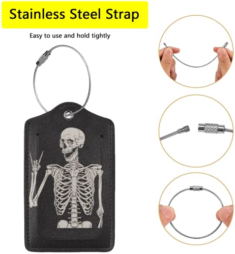 2 Pack Skull Rock and Roll Luggage Tags for Suitcases, Cool Leather Luggage Tag for Travel, Bag Tag Privacy Name ID Card Bag Labels for Friends Adults Kids Tourists2