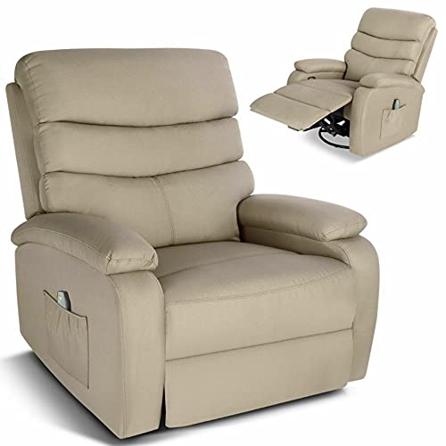 Manoch Extra Wide Massage Recliner Chair Heat Vibrate Lounge Sofa 360° With Remote Control Zero Gravity Color: Khaki Weight Capacity: 400 Lbs Overall Size: 34L X 35W X 42H(Inch) 8-Massage Feature #TOP1