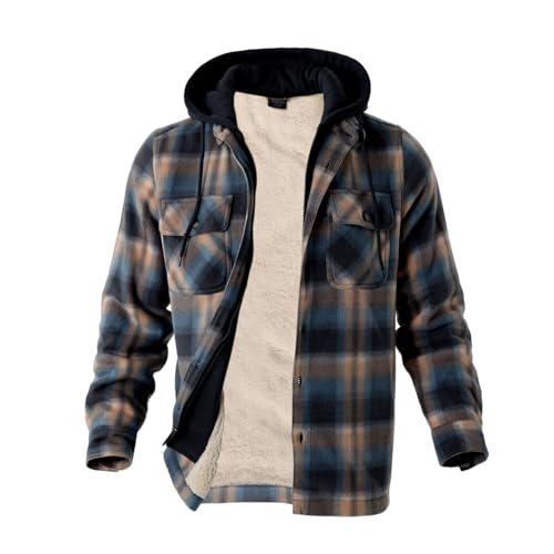 Image of LeeHanTon Mens Flannel Jackets Sherpa Lined Fleece Zip Up Winter Warm Workout Plaid Sweatshirt with Hood