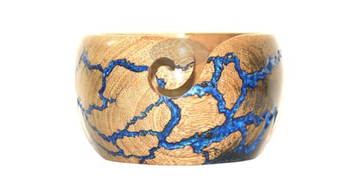 Yarn Bowl for Wool Yarn Holder Lichtenberg Wooden Knitting Bowl 18 x 10 cm Wool Bowl Yarn Bowl Wood Crochet Yarn Bowl Prevents Tangling Yarn Holder Wool for Knitting and Crochet Accessories (Blue)