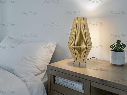 Image of Prop It Up Made in India Modern Jute Table Lamp for Bedroom & Living Room | Minimalist Bedside Lamp with Metal Frame | Warm Ambient Lighting | E27 Holder | 33 cm Height
