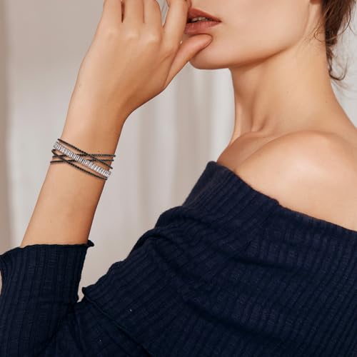 HZMAN Crystal Rhinestone Cuff Bracelet for Women Dainty MultiLayer Bracelet 5 Rows Layered Bracelets Jewelry for Prom Party Wedding2