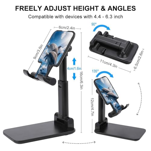 Support de téléphone de bureau pliable et orientable double axe noir