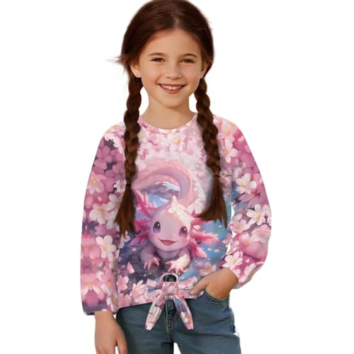 Suobstales Tie Front Tops for Girls Kids Round Neck Long Sleeve Twist Knot T Shirts Casual Blouses Fall Clothes for Age 5-12