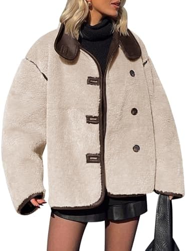 Tankaneo Womens Faux Fur Jackets Warm Winter Casual Button Down Stand Collar Long Sleeve Shaggy Outwear Coats