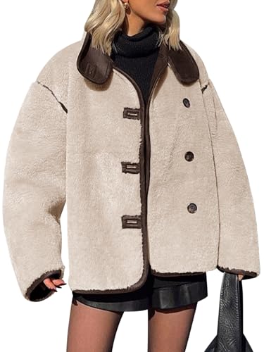 Tankaneo Womens Faux Fur Jackets Warm Winter Casual Button Down Stand Collar Long Sleeve Shaggy Outwear Coats