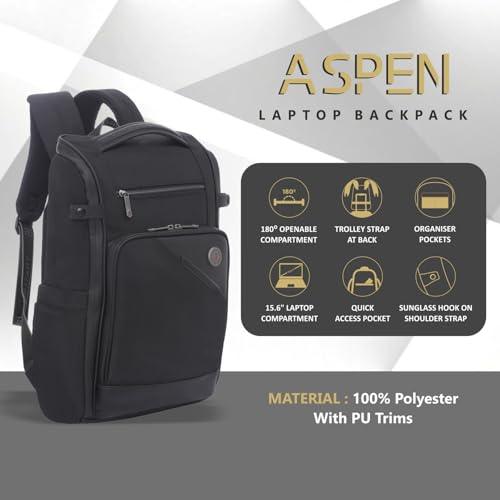 Image of SWISS MILITARY Aspen Laptop Backpack 15.6 Inch with USB Charging Port, Quick Access Pockets, iPad Compartment, Mesh Bottle Holders, 16L Compact Travel Office College Bag for Men Women