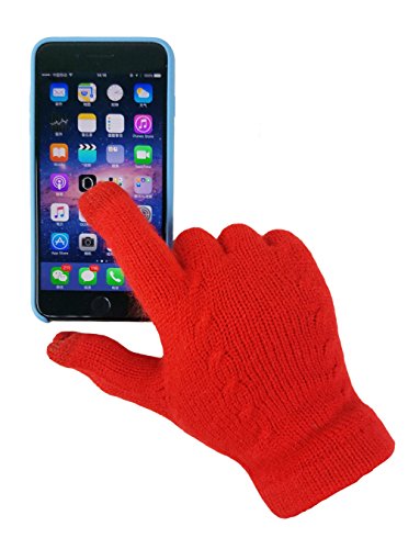 BRUCERIVER Damen Ultra Weich Gestrickter Schal & Handschuh Set Touchscreen Funktion Cashmere Gefühl Cable Design Rot Touchscreen,Einheitsgröße