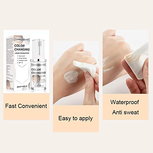 Liquid Foundation Cream,Flawless Foundation,Warm Skin Tone Flawless Colour Changing Foundation Makeup,Concealer Cover Cream,Base Nude Face Moisturizing Liquid Cover Concealer for Women Girls - Thumbnail 6