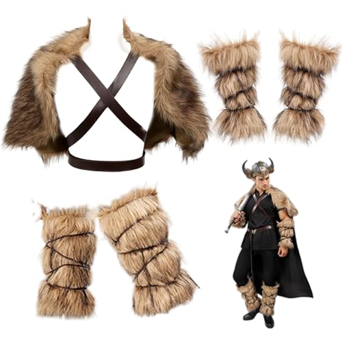 Costume de Viking pour homme Gcroet 3 pièces avec châle en fausse fourrure et manchettes