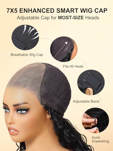 Image of Sunber Loose Body Wave 7x5 Lace Bye-Bye Slip Glueless Wig Feathered Layer Left Side Part 200% Density Wig with Secure Silicone Strips and Drawstring Pre Cut Lace Pre Bleached Invisible Knots 22Inch