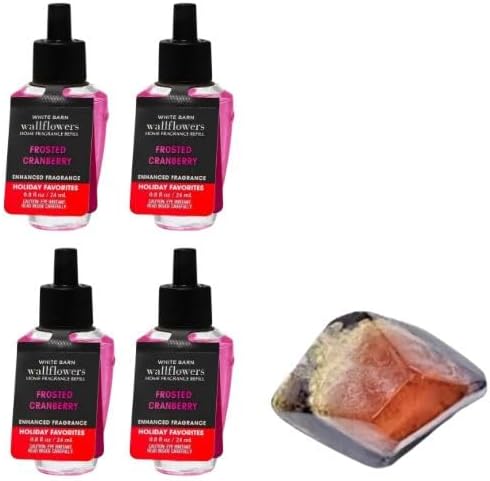 White Barn Bath&Body - 4 Pack Wallflowers Home Fragrance Refills 0.8 fl oz / 24 mL and Stone Soap Natural (Packaging May Vary) (FROSTED CRANBERRY)