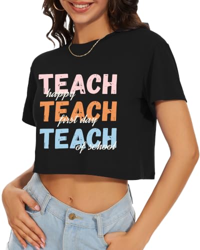 Image of Womens Crop Tops Summer Short Sleeve Round Neck T-Shirts Loose Fit Blouse