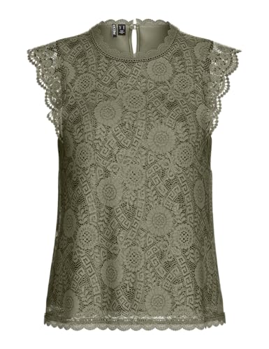PIECES Pcolline SL Lace Top Noos, Bleu Sarcelle, S