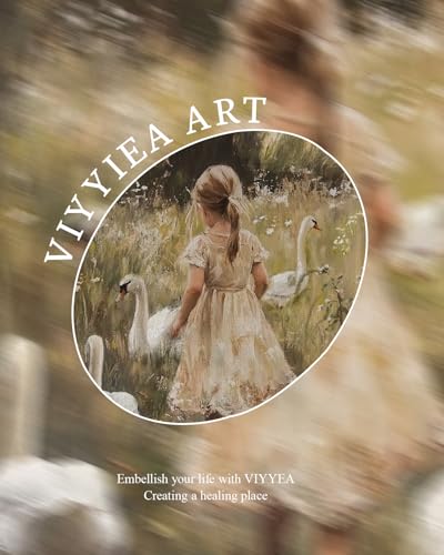 Image of VIYYIEA Vintage Gold Framed Wall Art for Living Room, Gooses Girl Canvas Prints Home Decor, Oil Painting Picture, Bedroom Wall Decor Gifts for Friends or Family -【Graceful Companions】-(16L x 12W)