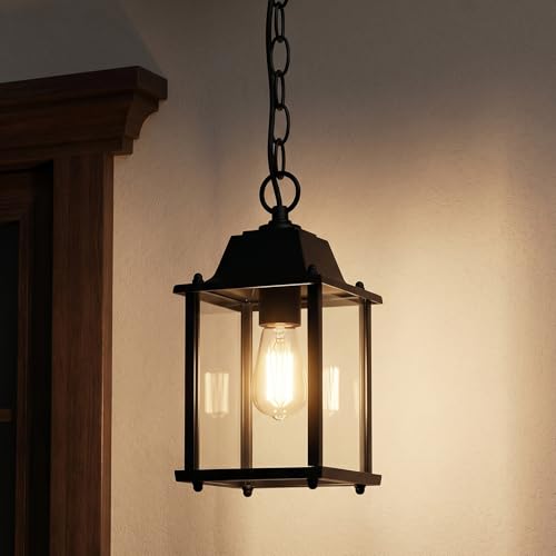 Lámparas Colgantes Para Exteriores Negro Retro E27 Industrial lampara techo colgante Vintage prueba de lluvia Impermeable Pabellón Villa Pasillo Araña Luz Exterior Aluminio Vidrio Pantalla Lamparas-B