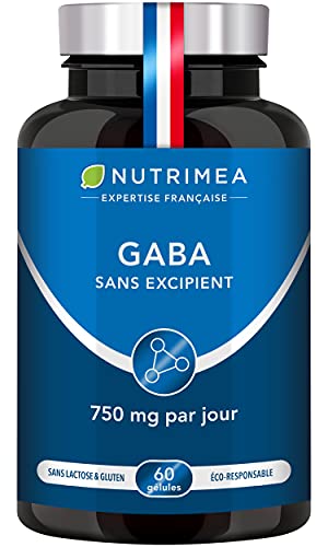 GABA 750 毫克/天,不含辅料,抗压力和焦虑,镇静安宁,恢复睡眠 60 粒素食胶囊法国制造 Nutrimea